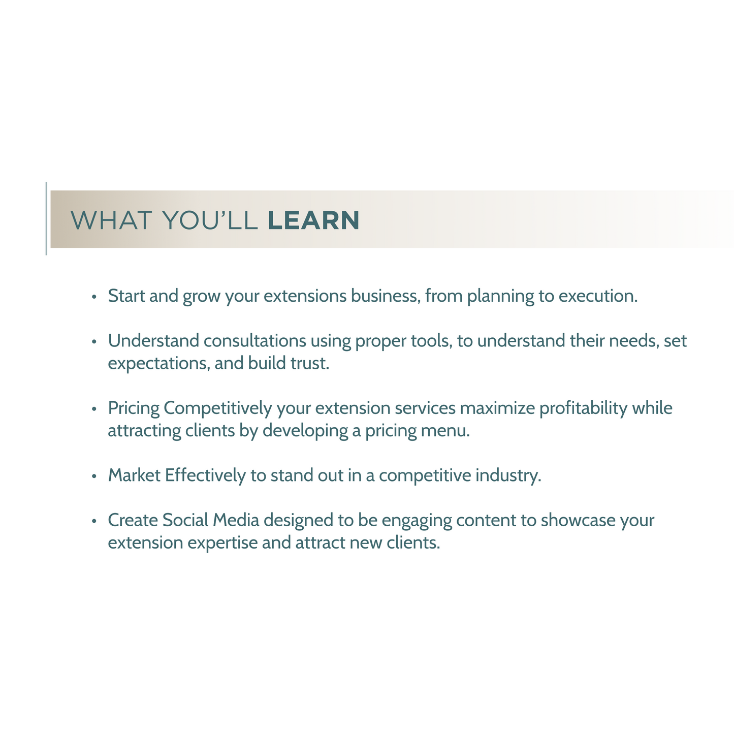 Building Your Extension Business Look + Learn - Pricing, Marketing, Mastery