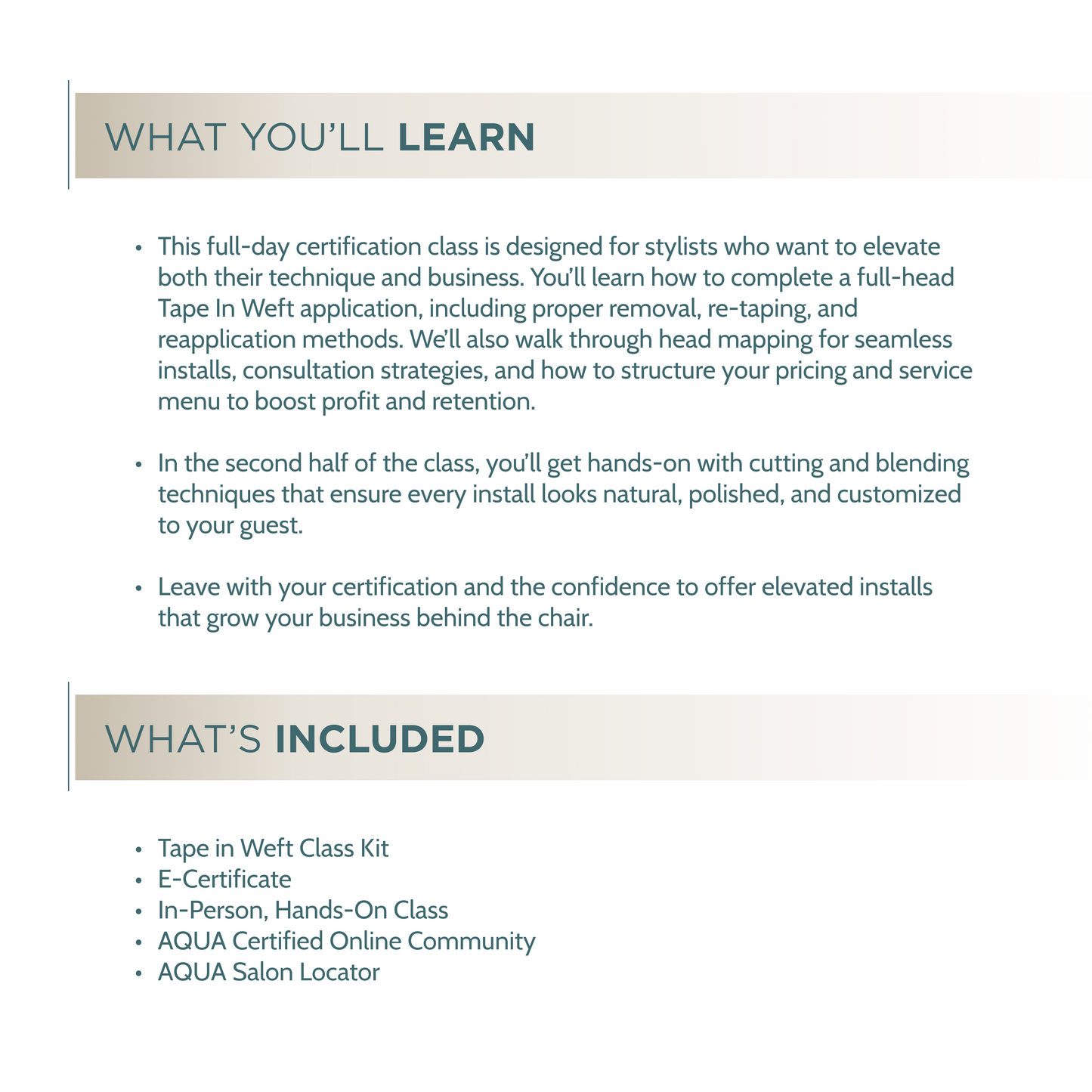 Tape In Weft + Cutting and Blending - In Person Certification