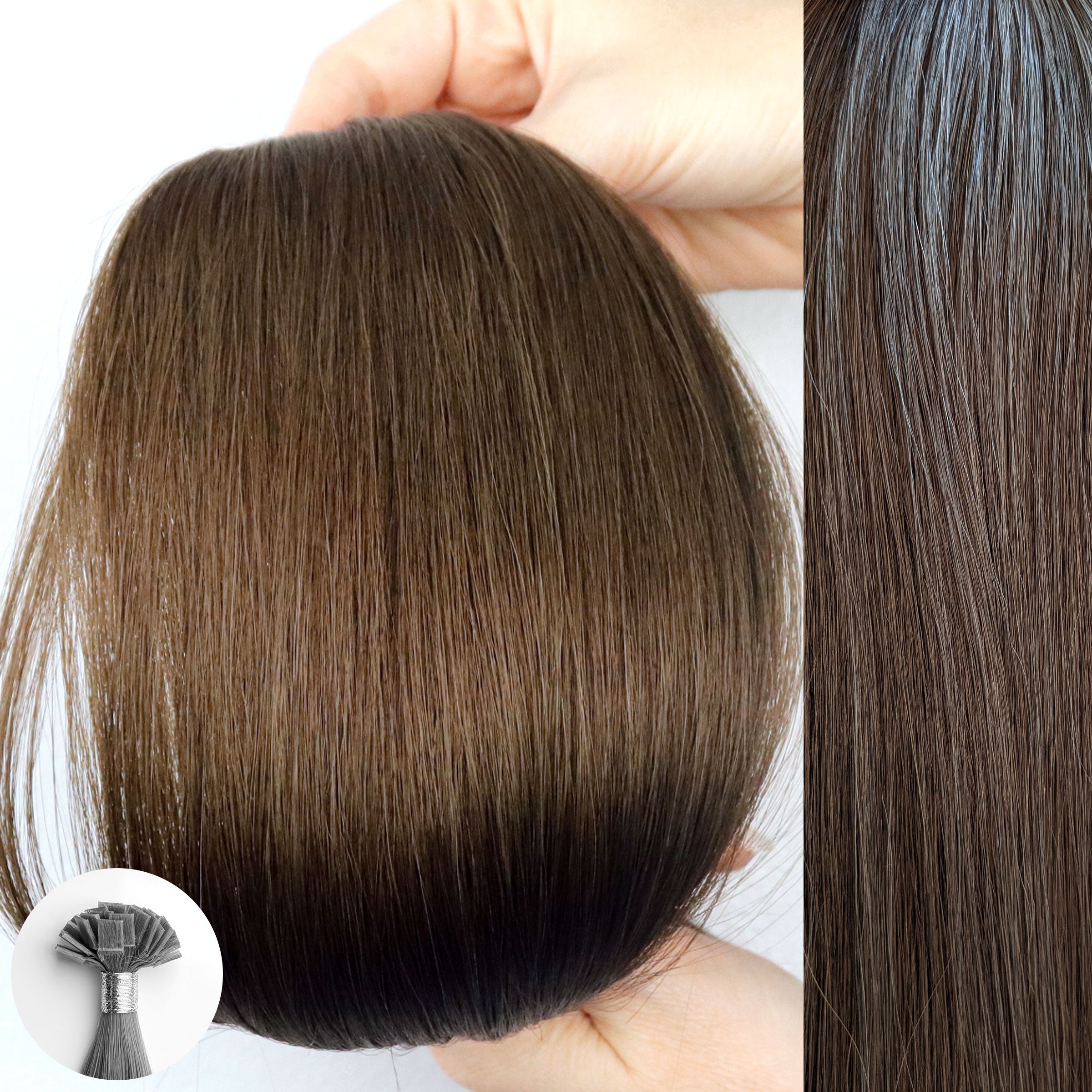 4AB Medium Ash Brown Straight Keratin Fusion Hair Extensions by Aqua