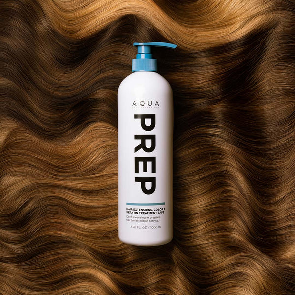 AQUA Prep Shampoo used by professionals to prepare natural hair before Q Weft installation.