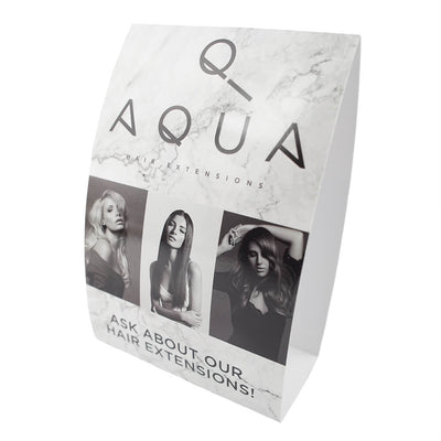Aqua Hair Extensions Table Tent