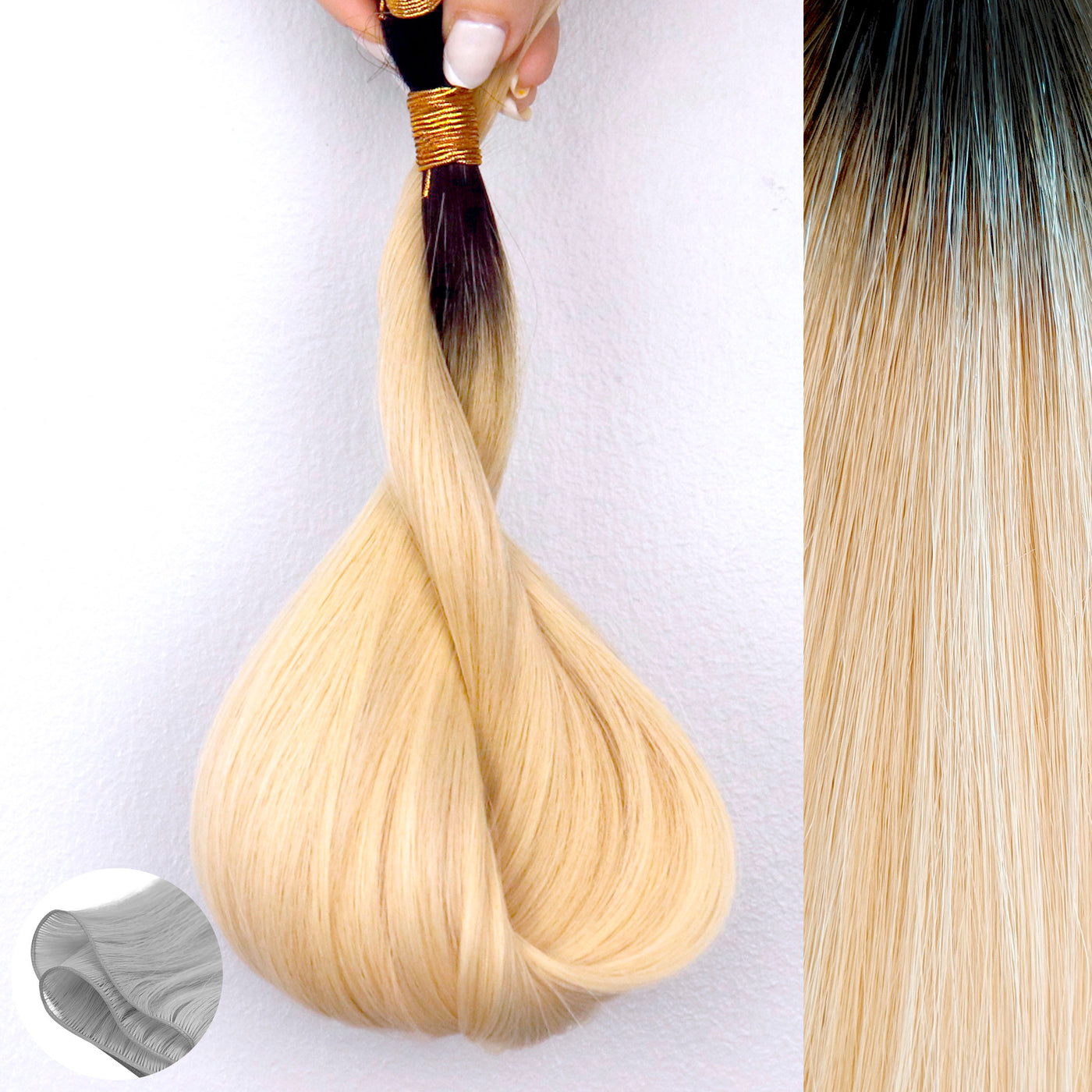 #1B/60 Rooted - Straight Q-Weft Hair Extension by Aqua Hair Extensions