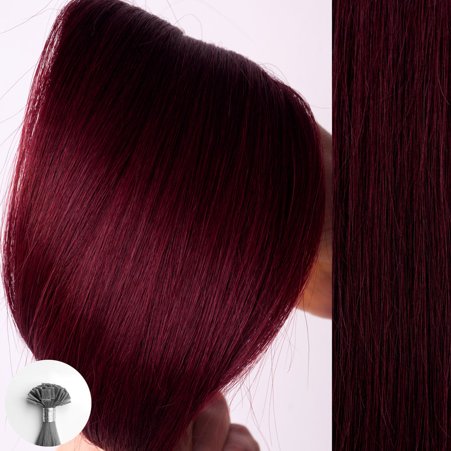 J99 Color Dark Burgundy J99 Straight Keratin Fusion Hair Extensions by Aqua Hair ...