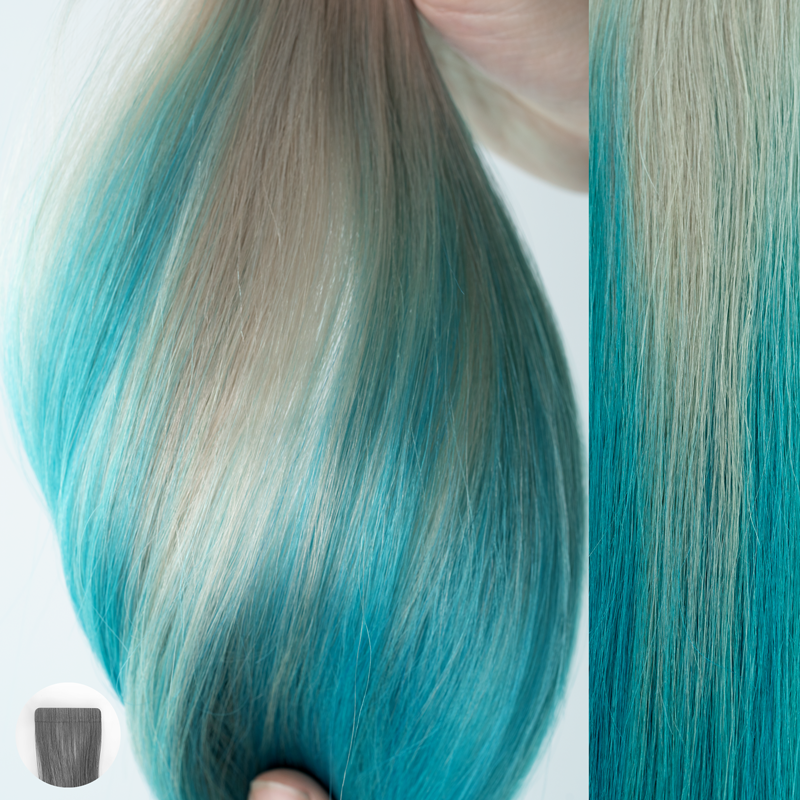 Silver Teal Balayage - Straight Tape In